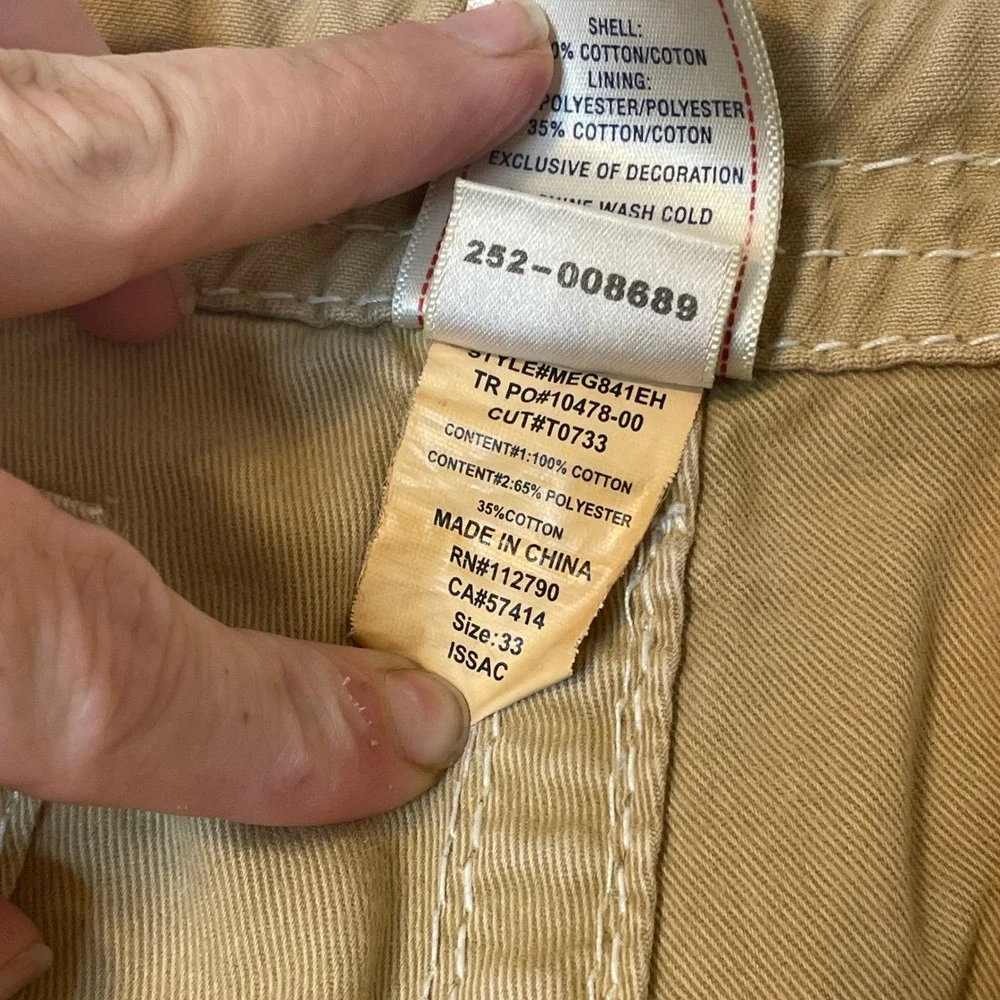 True Religion Mens Tan Cargo Shorts Big T Stitch Raw Hem Size 33 MEG841EH